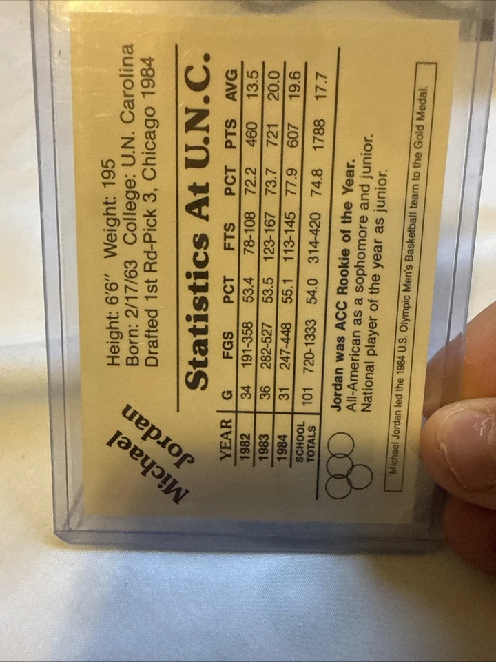 Tarjeta de Michael Jordan 1984 EXTREMADAMENTE RARA equipo olímpico de baloncesto de Estados Unidos + universidad Foto 2 de 3