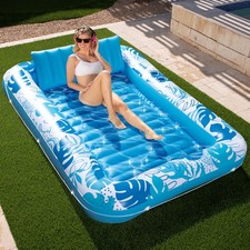 XL Inflatable Tanning Pool Lounger 85x57 Adult Float Raft Bed Blue