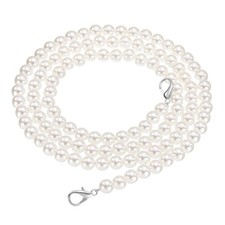 2 Pcs Imitation Pearl Purse Strap, 43.3 Inch Handbag Lobster Clasp, Silver
