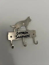 German Shepherd Silver Metal Wall Mount Hook Leash Keys Holder Hanger Dog 4"