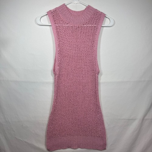 Sleeveless Knit Mini Dress Pink Mock Neck Sweater Beach Cover Up Sz Small No Tag