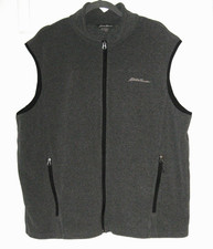 Eddie Bauer Mens Fleece Full Zip Gray Black Trim Vest
