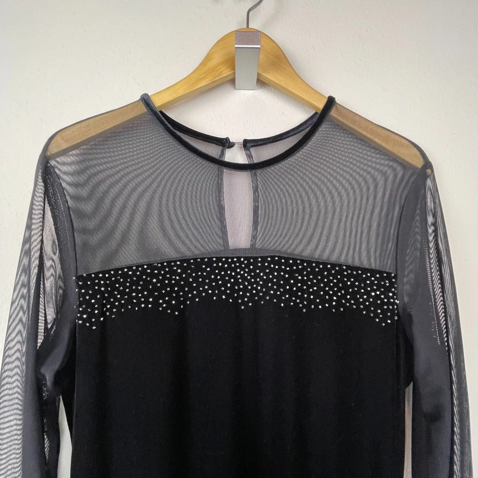 Vintage Jessica Howard Velvet Beaded Mesh Sleeve Maxi Dress Goth Formal 16 - Image 4 of 4