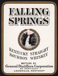 Vintage label FALLING SPRINGS Kentucky Bourbon Whiskey Louisville Kentucky nrmt+