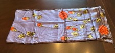 Ellen Tracy Floral Scarf Blue With Red Roses Silk 50  X 11  New With Tags