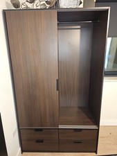 Dark Wood 2 Sliding Door Wardrobe with Hanging Rail & 4 Drawers 