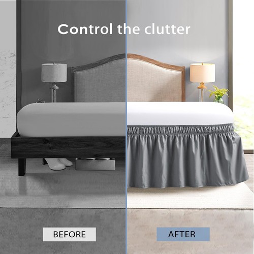 Elastic Bed Skirt Full Size Dark Grey 15-Inch Drop Hotel Quality Dust Ruffle - Picture 4 of 7