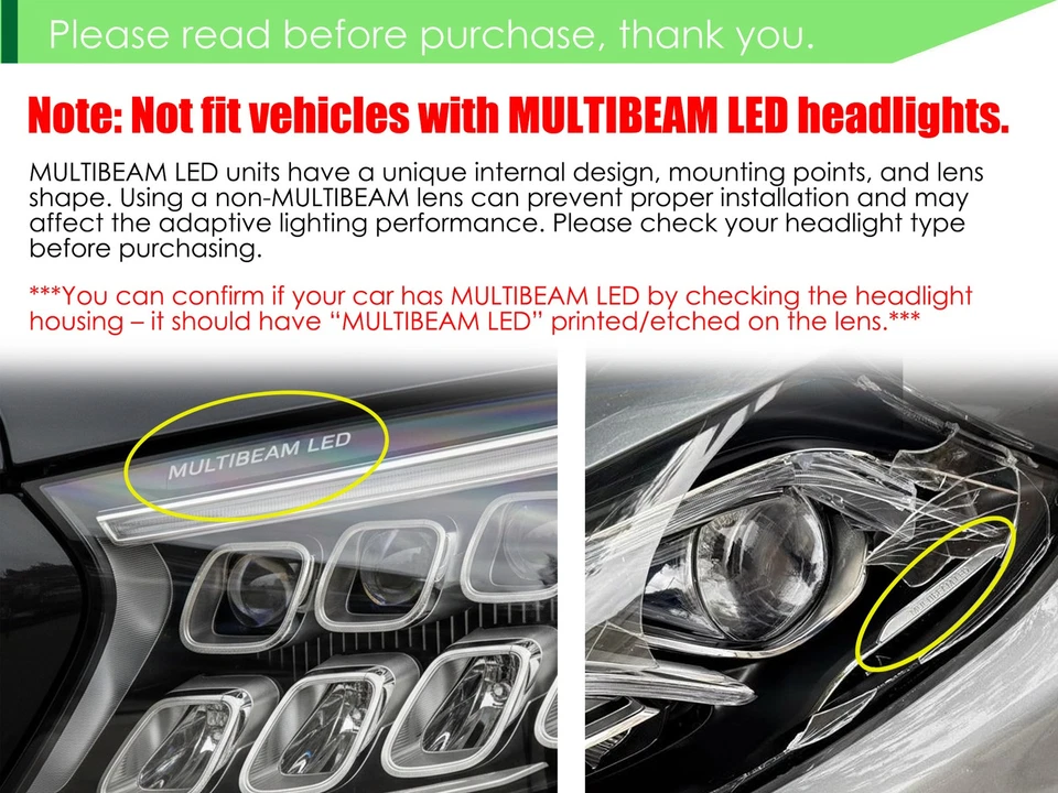 2012-2014 Pre-LCI Headlight Lens Cover Pair for Mercedes-Benz CLS350-CLS63 AMG - Изображение 3 из 4