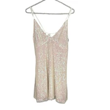 Free People Gold Rush Babydoll Slip Dress S Fairy Icicle Pearl Mini Sequin NYE