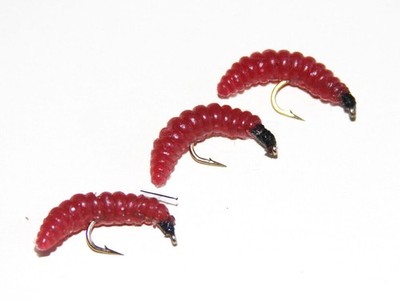 3 Red Jelly  Maggot Trout Fishing Bung Fly Size 10 Excellent Under The Bung