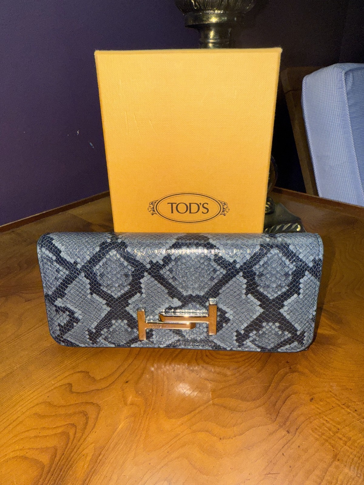 Tod's Double T Black & Python Embossed Flap Walle… - image 1
