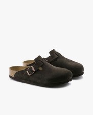 Unisex Suede Clog Slippers with Buckle Cork Footbed, Comfortable, Black