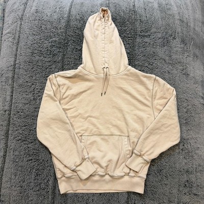 J.Crew Hoodie Mens M Beige Garment-Dyed French Terry Waffle Thick Sweatshirt