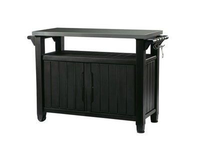 Keter Unity XL Portable Outdoor Table with Stainless Steel Top for Kitchen Pr...