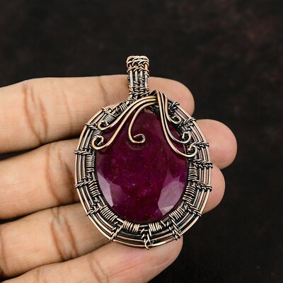 Gemstone Handmade Wire Wrapped Pendant Handcrafted Copper Valentine Gift 2.52''