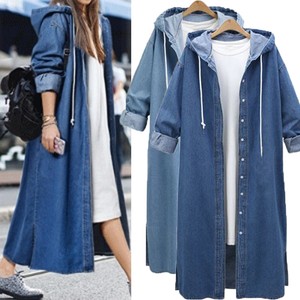 Long denim vest with hood sweater