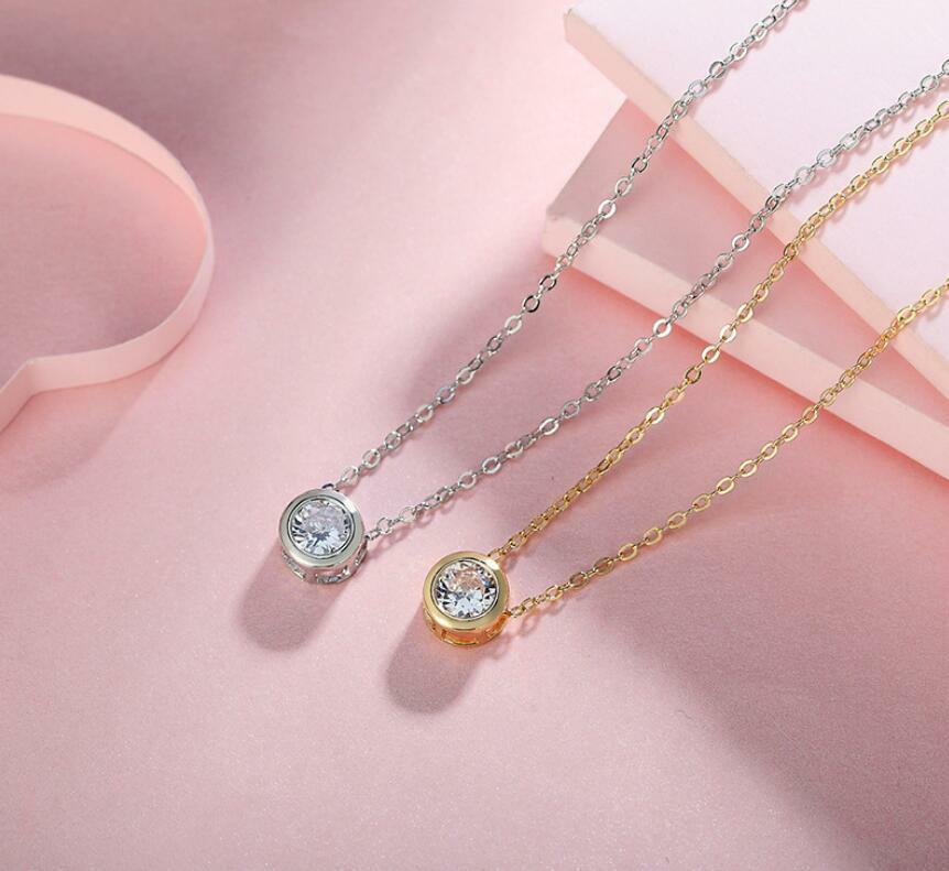 Fashion Sliver/Rose Gold 0.5 Ct Cubic Zirconia Tiny Dot Pendant Necklace