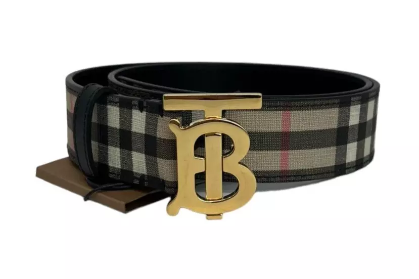 Burberry TB Monogram Motif Vintage Check E-Canvas and Leather Belt