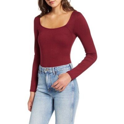 red square neck bodysuit