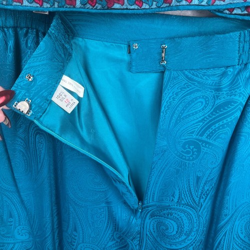 De Colección Adrianna Papell Seda Falda Traje Wm 12 Azul Paisley 2 Piezas Chaqueta Falda Conjunto - Imagen 14 de 18
