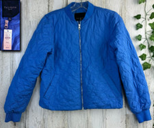 Image of NWT! TALBOTS PETITE SEA BLUE LIGHTLY QUILTED ZIPPER LINED BOMBER JACKET COAT PXL