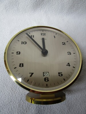 EMES Design Tischuhr Uhr mit Datumsanzeige Messing rund 13,5cm funktioniert Top