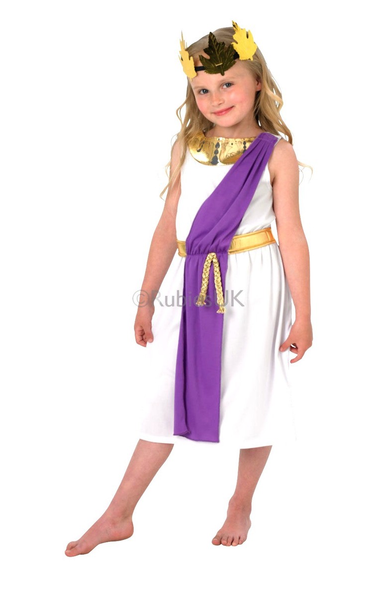 Römische Toga Kostüm Für Kinder – Göttin / Kaiser Outfit, Inkl. Gewand & Haarteil, Für 10‑12 Jahre