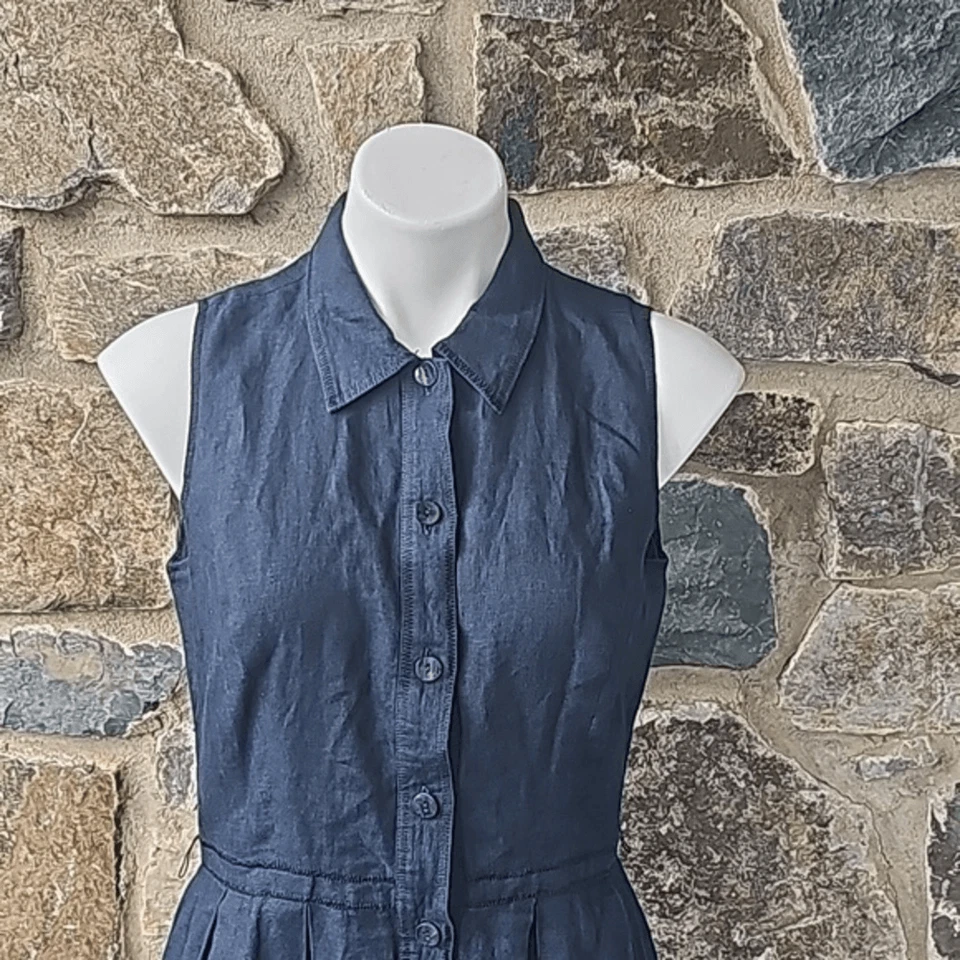 O by Oscar de la Renta | Lino Azul Marino Floral Ojales Bordados Ajuste Acampanado Talla 6 Foto 3 de 4