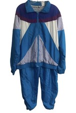 Longstreet Missy Windbreaker Tracksuit Set Blue Colorblock Size M Vintage 90's