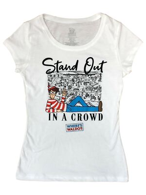 Where's Waldo Junior Womens White Stand Out in a Crowd Shirt T-Shirt
