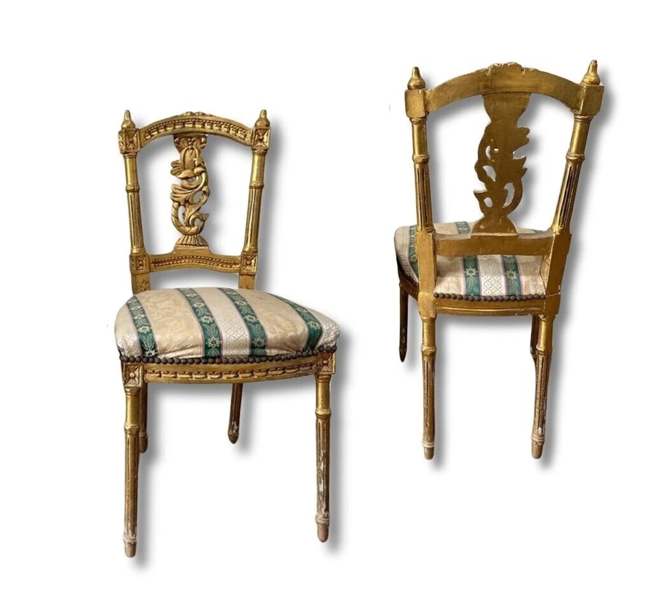 Sillas talladas en hojas de oro estilo Imperio con asientos tapizados Foto 4 de 4