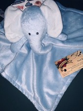 NUBY SECURITY BLANKET BLUE ELEPHANT BIG EARS WHITE Back SUPER SOFT Smooth Velour