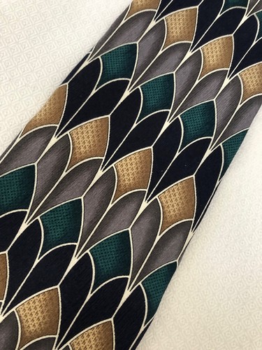 Henry Grethel Arched Stained Glass Blue Black Geometric Silk Necktie - Picture 2 of 4