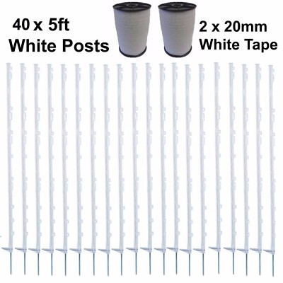 40 x WEISS 5FT PFOSTEN 400m 20MM POLYBAND Elektrozaun Zaun Pferd Paddock