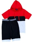 Men’s 2-piece Color block Short Set pullover Hoodie Shirt with matching shorts