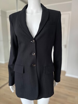 MarcCain Black 3 Button 90%Virgin Wool 10 %Cashmere Blazer Jack et Size N3 UK12
