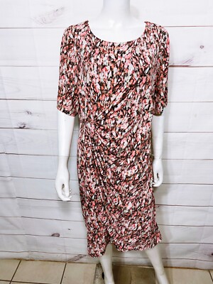 Dressbarn Womens Dress Size 18 Floral Print Round Neck Stretch Short Sleeve  | eBay