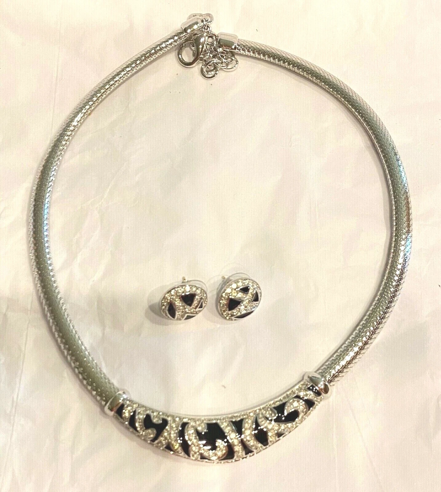 Ensemble collier authentique vintage Christian Dior plaqué rhodium cristal et émail