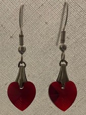 RED CRYSTAL HEART EARRINGS, Small - w/Sterling Silver Ear Wires -VALENTINE’S DAY