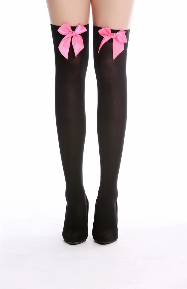 Strümpfe Damenstrümpfe Overknees Stockings Schwarz rosa Schleife Maid WZ-001BR - Bild 2 von 3