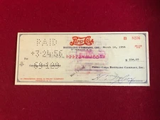 1956, PEPSI:COLA, Bottling Company Check (Scarce / Vintage) "Double Dot"