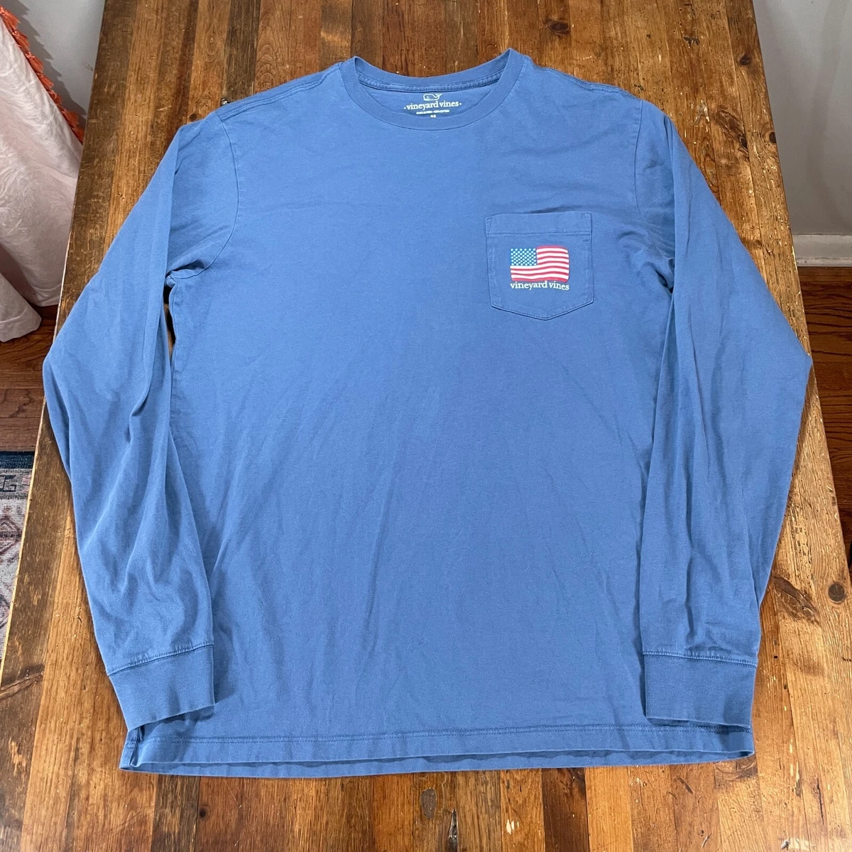 Vineyard Vines Shirt Mens Medium Blue Tee Casual Whale Preppy Flag