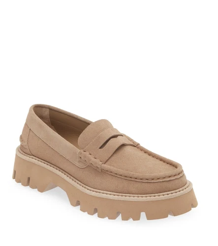 $650 Pedro Garcia Sebas Lug Penny Loafer CHUNKY PLATFORM SUEDE TAN 37.5 (DC7)