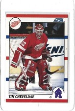 1990-91 Score Hockey NHL Tim Cheveldae #87 Detroit Red Wings Rookie Trading Card. rookie card picture