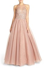 Terani Couture Embellished Lace Bodice Ballgown SZ 10 Dusty Pink