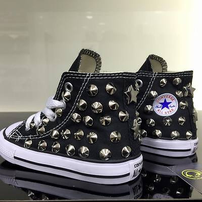 Converse All star Nere Alte Bambina/o personalizzate con borchie argento  stel | eBay