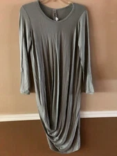 Go Couture Women's Long Sleeve Asymmetrical Bottom Green Dress Made in USA  L