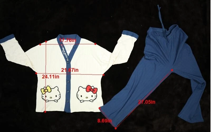 Hello Kitty X Tutu Anna Sanrio Juego de 2 Pijama Botón Frontal Blanco Azul M/L Foto 4 de 4