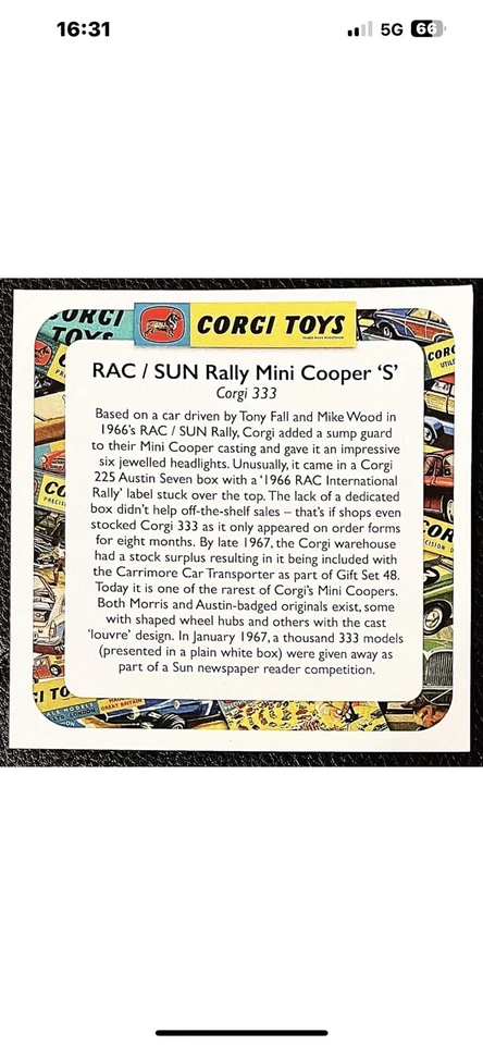 Corgi Toys Model Club 333 -RAC Int Rally B.M.C. Mini Cooper 'S' - Reissue 2024 - Image 3 of 4