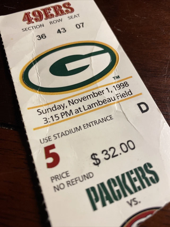1998 Green Bay Packers Ticket 11/1/1998 Brett Favre Streak Wow! Special Export B - Image 3 of 3
